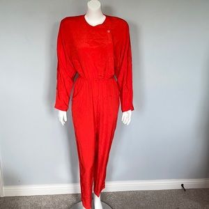 Vintage 80’s Orange Polyester Jumpsuit EUC